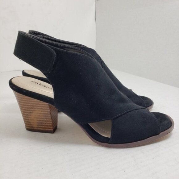 Style & Co Danyell Black Open Toe Velcro Heels 6.5 - Picture 5 of 9
